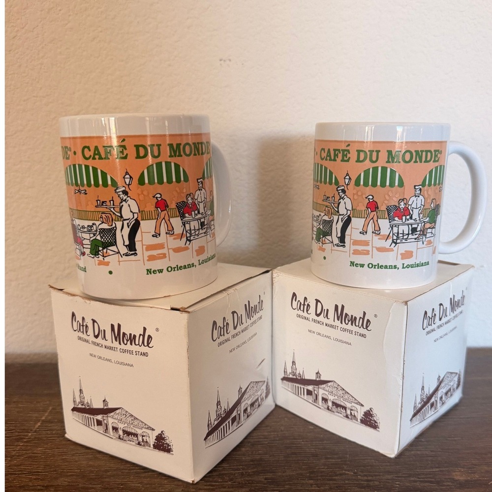 Cafe Du Monde Coffee Mugs W box New Orleans LA Ceramic Coffee Cup French Quarter